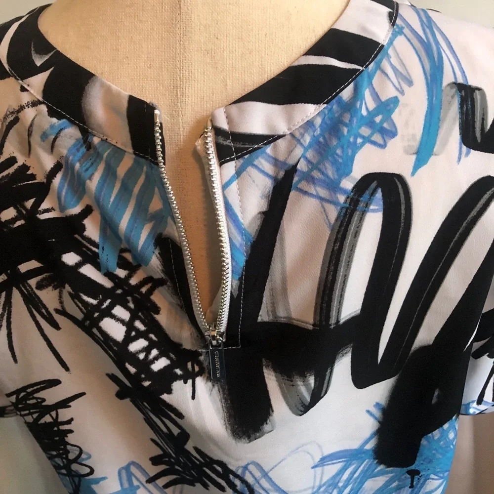 Karl Lagerfeld White Tee with Blue and Black Graffiti Print - Picture 6 of 11